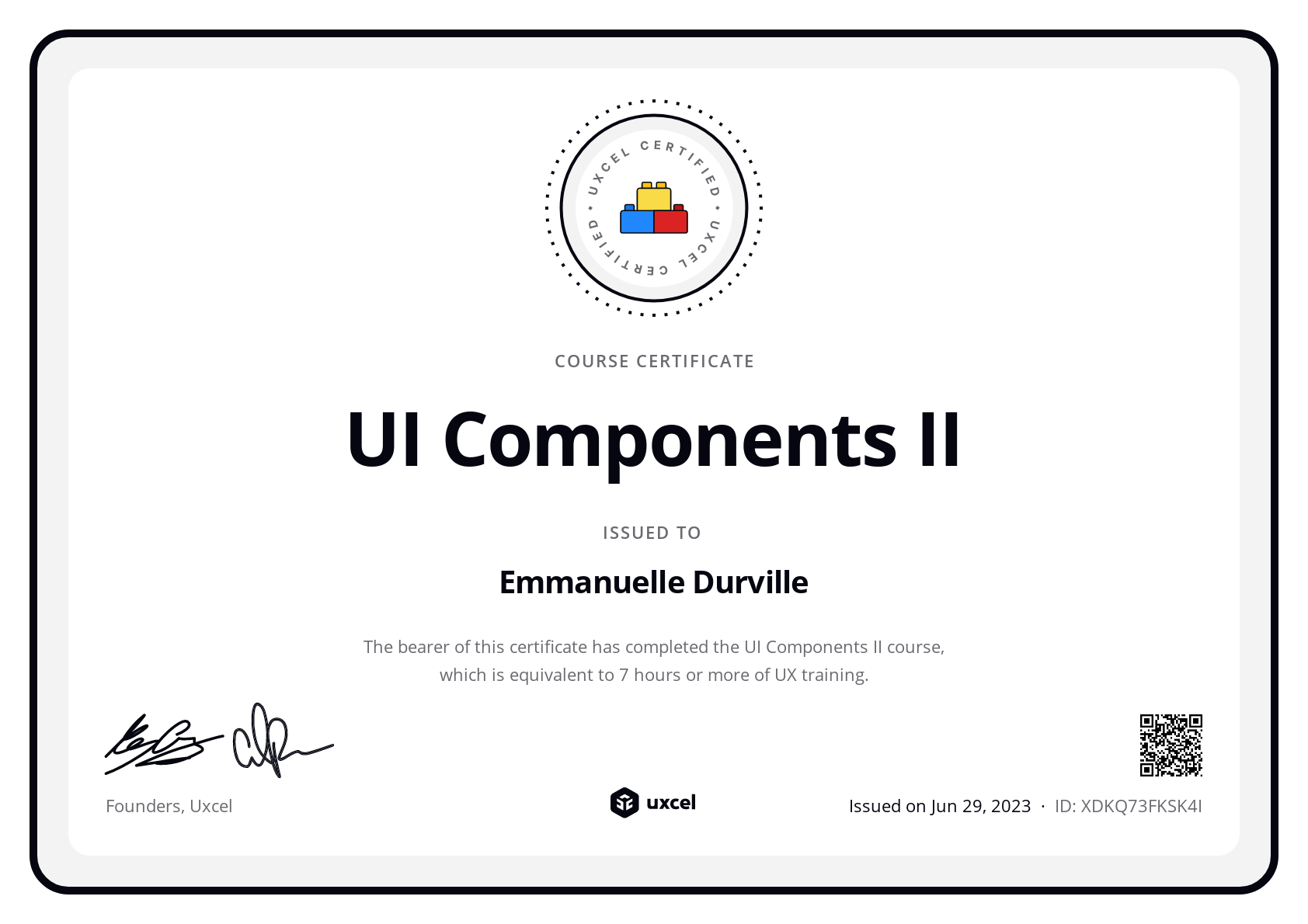 Emmanuelle Durville's certificate